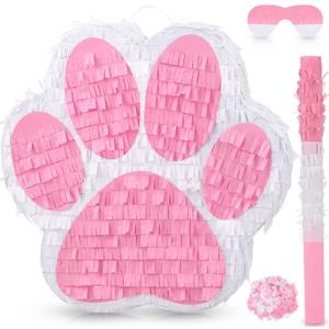 Small Dog Paw Piata Puppy Birthday Party Supplies Animal Themed Birthday Piata with Blindfold Bat Confetti for Pet Cow Themed Party Baby Shower Decorations Favors(Pink)
