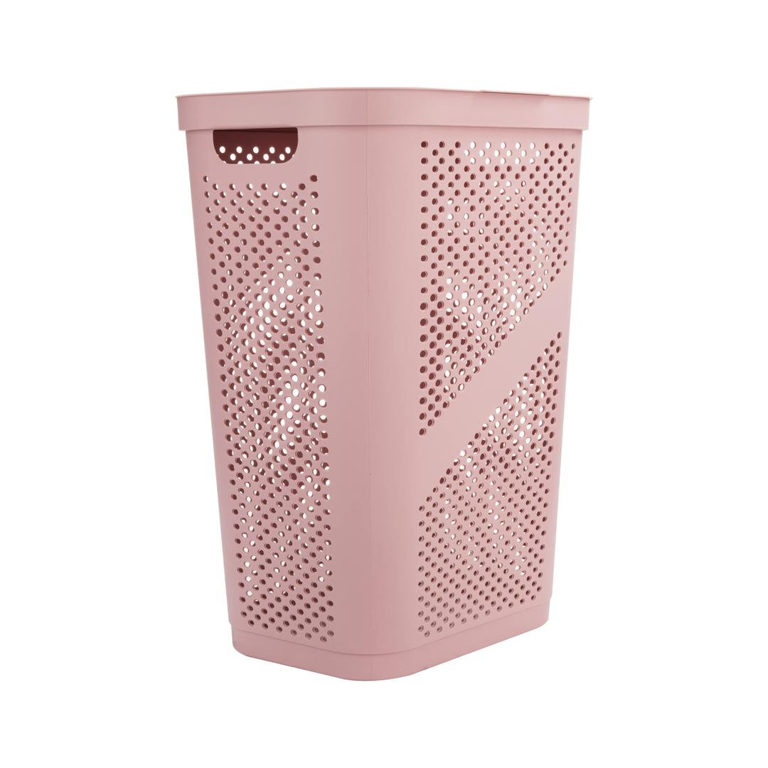 Mind Reader Slim Laundry Hamper with Lid, 60L Clothes Basket, Ventilated Plastic, Pink