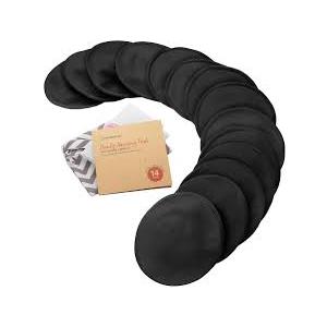 KeaBabies Organic Nursing Pads  14 Washable Breast Pads for Breastfeeding, Wash Bag, Viscose Derived from Bamboo Reusable Nipple Covers for Breastfeeding Essentials (Midnight Black, L 4.8")