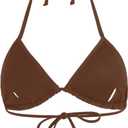 WDIRARA Women's Goth Skull Triangle Halter Bikini Top Rhinestone Tie Back Swimsuit Tops Swimwear (Brown, L)
