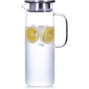 1.5 L Glass Pitcher with Lid and Spout, Cold or Hot Water Drinking Jug for Homemade Iced Tea and Juice