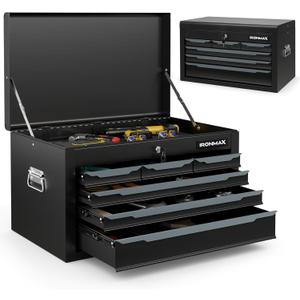 Tool Box, 6-Drawer Steel Tool Chest with Top Storage Automatic Lock & EVA Liner, Portable Tool Storage Organizer for Repair Shop Garage Warehouse (Black)