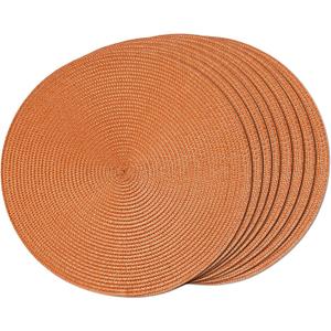 FunWheat Round Braided Placemats Set of 8 Table Mats for Dining Tables Woven Washable Non-Slip Place mats 15 inch(Pumpkin Orange,8pcs)