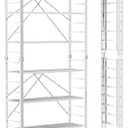 Himix 6 Tier Foldable Storage Shelves, Expandable Folding Bookshelf with Wheels, Changeable into 2 Shelf Units, Collapsible Adjustable Storage Rack Metal Shelves for Garage Kitchen, Basement, White