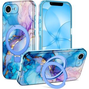 for iPhone 17e Case 2026, [Magnetic Invisible Stand] [Compatible with MagSafe] [Military Grade Drop Protection] Slim Translucent Matte Back Shockproof Protective Cover, Blue Gold