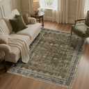 WITSHOCK 6x8 Area Rugs for Living Room - Washable Vintage Rug Retro Antique Traditional Large Non Slip Low Pile Soft Boho Indoor Floor Carpet for Bedroom Dining Room Home Decor, Brown Olive Green