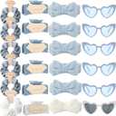 Bridesmaid Scrunchies Proposal Gifts Bachelorette Hair Claws Clips women heart sunglasses for Wedding Party Favors (White&Dusty Blue headband 24pcs)