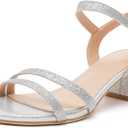 DADAWEN Women's Open Toe Ankle Strap Low Block Chunky Heels Sandals Party Wedding Dress Pumps Shoes (10)