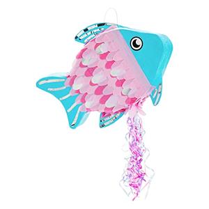 BLUE PANDA Pull String Fish Pinata for Girls, Ocean, & Mermaid Theme Birthday - Under the Sea Party Decorations - Silver, Pink, & Blue Fish Pinata (Small, 17 x 13 x 3 inch)
