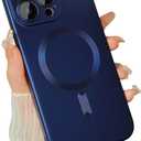 Magnetic case for iPhone 14 Pro Max Phone Case for Women, Matte Luxury Soft Metallic Luster Design with Camera Lens Protector, Compatible for Magsafe Case for iPhone 14 Pro Max 6.7"-Dark Blue