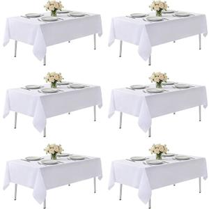 MRJ White Polyester Tablecloth 6 Pack, 60 x 102 Inch Rectangle Table Cloth for 6 Feet Tables, Bulk Stain Resistant Wrinkle Free Washable Fabric Cover for Weddings, Banquets & Restaurants