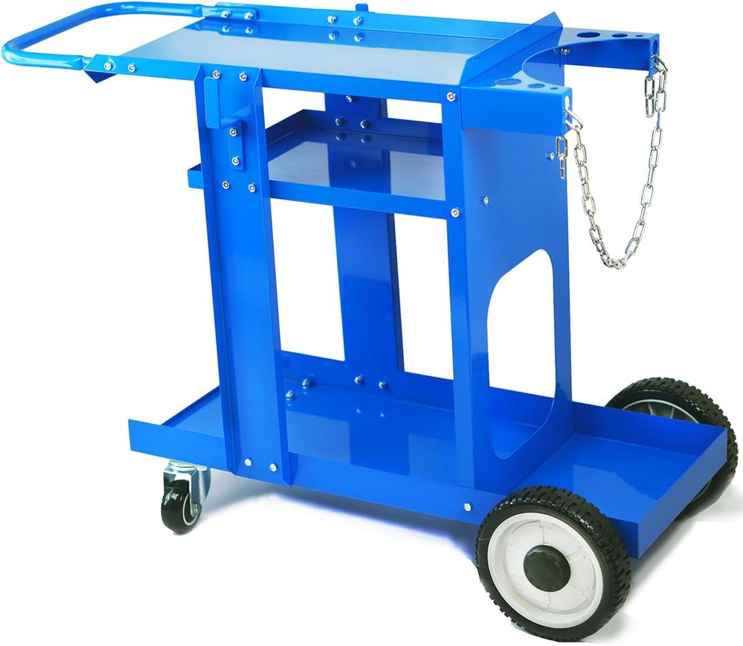 Foxngear Welding Cart for TIG MIG Welder Plasma Cutter Gas Bottle Storage 3-Tier Shelves Blue by Hanteksteel