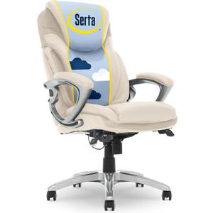Serta Bryce Executive Office Chair, Ergonomic Computer Desk Chairs with Patented AIR Lumbar Support, Comfy Body Pillows, Height Adjustable, Swivel Base with Wheels, Bonded Leather, Cream White