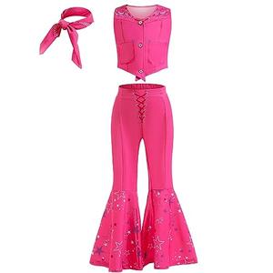 iTVTi Cowgirl Costume Girls Hot Pink Kids Disco Outfits Movie Dress up for Halloween Birthday Party Cosplay, 6-7 Years (Tag 130)