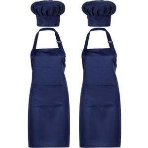 SATINIOR 2 Sets Chef Hats and Aprons with 2 Pockets Kicthen Cooking Baking Aprons Chef Halloween Costume for Home Holidays