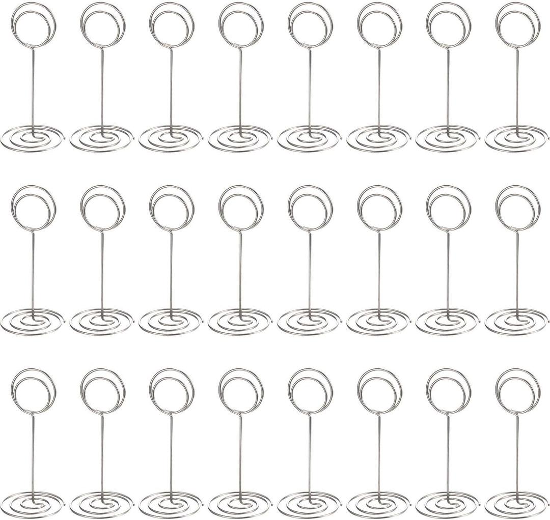 TecUnite 24 Pieces 3.35 Inch Table Number Holder Place Card Photo Holder Picture Name Menu Clips Memo Cards Stand for Wedding Reception Anniversary Birthday Party Centerpieces (Silver)