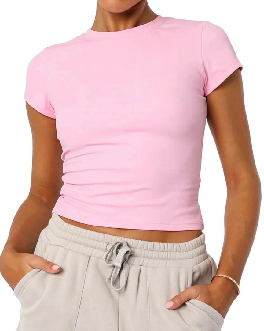 Beumissy Women's Casual Crewneck T-Shirts Basic Tees Short Sleeve Y2K Summer Tops(Grey,X-Large)