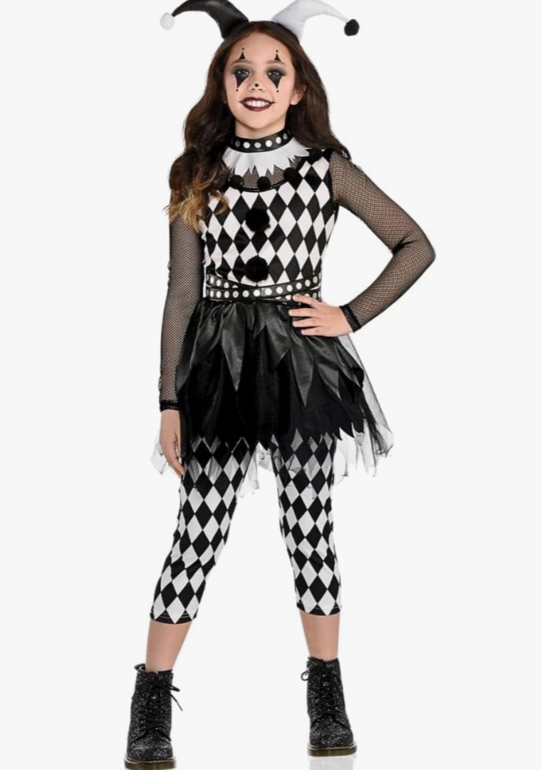 Amscan Punky Jester Halloween Costume for Girls, Includes Top, Cropped Leggings and Headband
size 4-6years