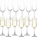 Champagne Glasses, Set of 12 Champagne Flutes with Unique Shape, Long stem Sparkling Wine glasses for Party, Restaurant, Bar, Wine Toasting, Clear