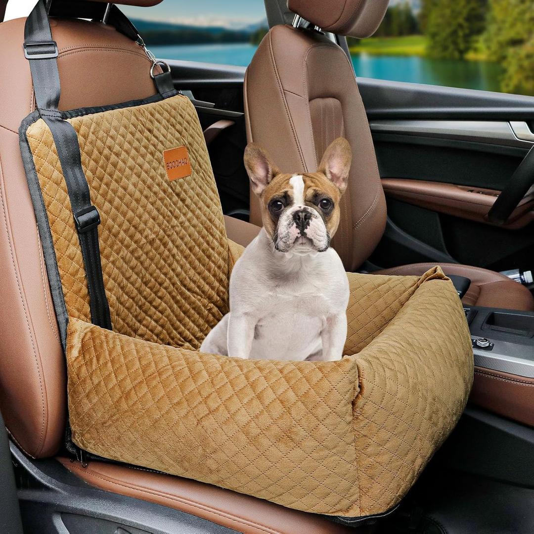 Dog Car Seat Pet Booster Seat Pet Travel Safety Car Seat,The Dog seat Made of Materials is Safe and Comfortable, and can be Disassembled for Easy Cleaning (Brown)  53L x 53W x 18H Centimeters