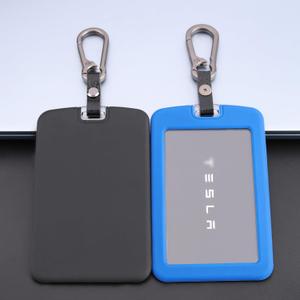 TANDRIVE 2PCS Silicone Key Card Holder Case Compatible with Tesla Model 3 Model Y Cybertruck and RivianKey Protector Cover Accessories Including Key Chain, Black and Blue