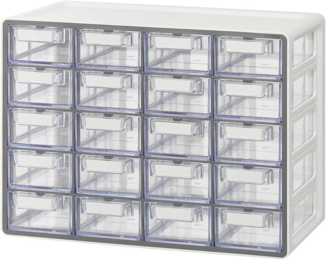 Blue Ginkgo Small 20-Drawer Cabinet – Stackable Clear Organizer for Hardware, Beads, Plastic Bricks, Office, and Craft Storage (Gray)