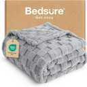 Bedsure Fleece Throw Blanket for Bed - Soft Cosy Checkered Blankets for Sofa, Fluffy Warm Double Throw for Women and Girls, Grey, 152x203 cm
