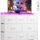 WLIVE Led Dresser for Bedroom, White Dresser TV Stand for Bedroom with LED Lights and Power Outlet, Wide Chest of Drawers for Hallway, 8 Fabric Drawers for Living Room and Entryway, Easy to Assemble