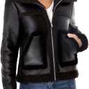 Women's Faux Shearing Moto Jacket Thick Fur Lined Coat Sherpa Leather Jacket