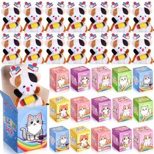 Blueweenly 48 Pcs Welcome Back to School Gifts for Students Mini Stuffed Animal Keychains Bulk Little Plush Toys with Box for First Day of School Classroom Party Gift for Goodie Bag Fillers(Cats)