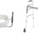 Essential Medical Supply Raised Elevated Toilet Seat Riser for an Elongated Toilet & Drive Medical 10210-1 2-Button Folding Walker with Wheels, Rolling Walker