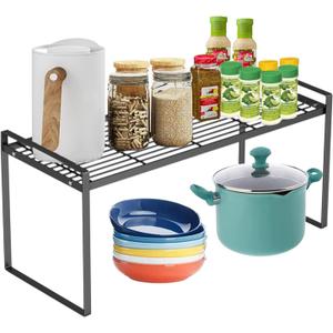 Cabinet Shelf, 20" Kitchen Counter Shelf, Metal Wire Stackable Cupboard Spice Rack, Space Saving Countertop Orgainzer and Storage Rack Shelves for Kitchen Pantry Bathroom