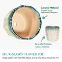 SAFIOROIS 10 Inch Ceramic Plant Pot with Drainage Hole Mesh Net, Large Flower Pots for Indoor Plants with Saucer, Gardening Pots Outdoor (Blue Linen)