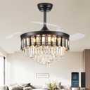 TXCSLY 48" Fandelier Ceiling Fan with Light, Crystal Chandelier Fan with Retractable Blades Dimmable Crystal Ceiling Fan Chandelier for Bedroom Living Room Dining Room-Black