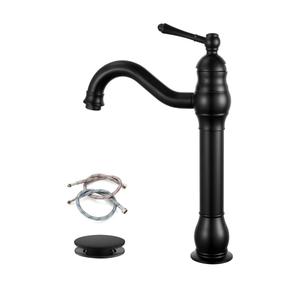 gotonovo Vessel Sink Faucet 360° Swivel Spout Single Handle Tall Bathroom Faucet 1 Hole Farmhouse Lavatory Washbasin Mixer Tap Matching Supply Hoses, with Pop Up Drain, Matte Black