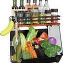 Magnetic Shelf for Fridge with Wood Lid - Magnetic Spice Rack for Refrigerator Mesh Design Large Shelf Basket, Shelves for Kitchen Pantry Storage Organizer for Food Fruit Veg (1Pack)