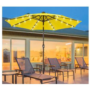 JEAREY 9FT Outdoor Patio Umbrella with Solar Lights, LED Lighted Pool Umbrella with Tilt and Crank, Outdoor Table Umbrellas for Deck, Yard & Market (Lemon)