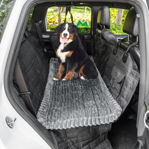 Non-Slip Dog Bed Mat for Car, Fuzzy Backseat Pet Mat, Travel Pet-Friendly Seat Cover for Cars, Compatible with Backseat Extenders and Seat Protectors 24.8x54 inch (Dark Grey)