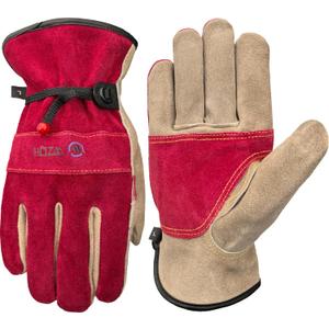 WZQH Leather Work Gloves for Women, Large Glove for Gardening, Tig/Mig Welding, Construction, Chainsaw, Farm, Ranch, etc. Cowhide, Cotton Lined, Utility, Firm Grip, Durable. Rose Red - Grey L
