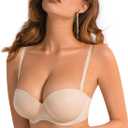 Plusexy Women's Push Up Strapless Bra Thick Padded Underwire Convertible Multiway Bras (Beige), 42B