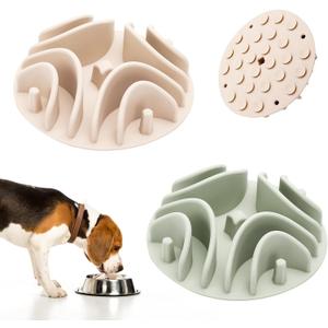 2 Pcs Slow Feeder Insert for Dog Bowl, Anti-Choking Silicone with Strong Suction Cups, Fits Most Dog Bowls, Ideal for Medium, Large Breeds (Green+White)