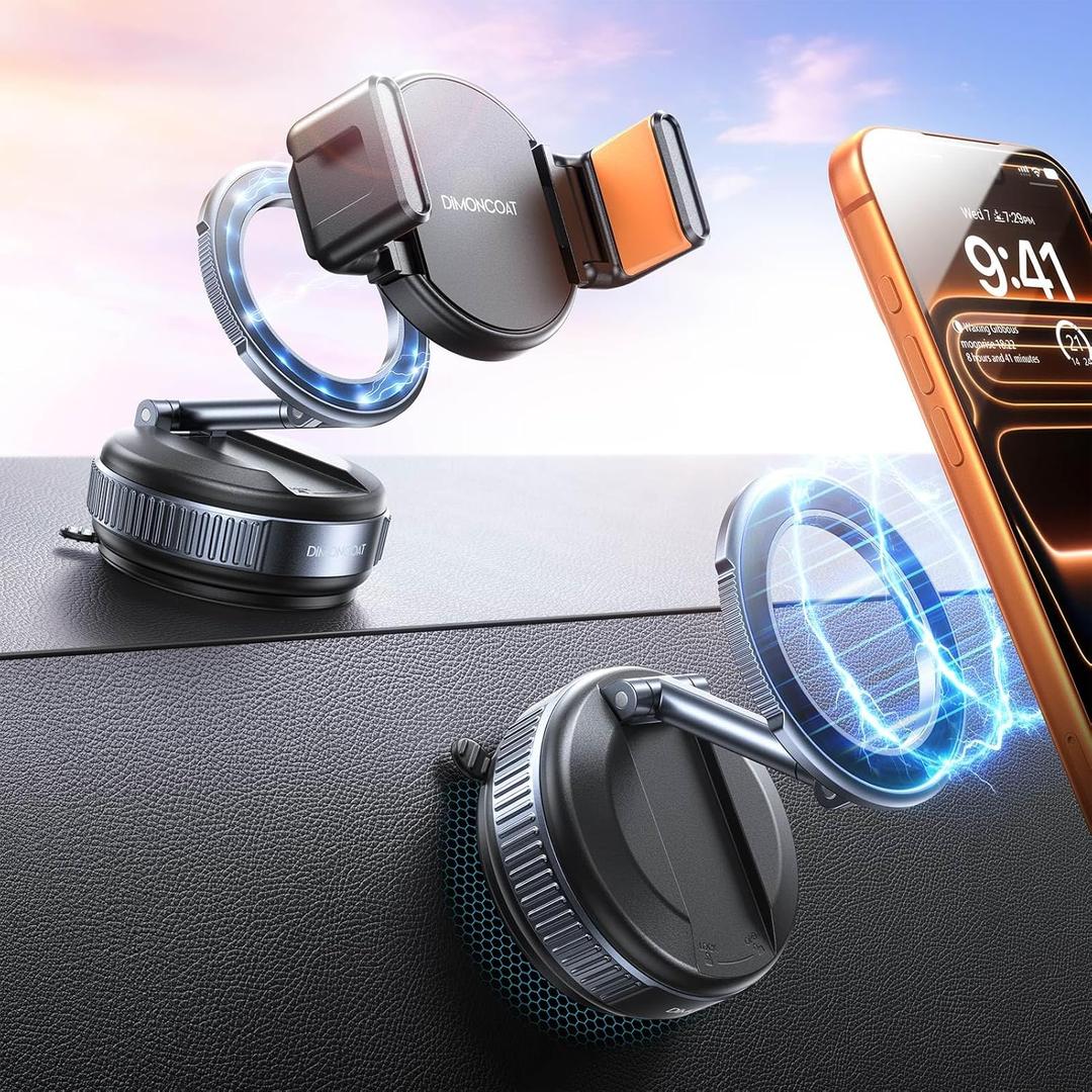 DIMONCOAT 2026 Upgraded Vacuum Magnetic Phone Holders for Your Car【119+LBS Strongest Suction】 for Magsafe Car Mount, 360° Adjustable Car Phone Holder Mount for iPhone 17 Pro Max Samsung Galaxy S26