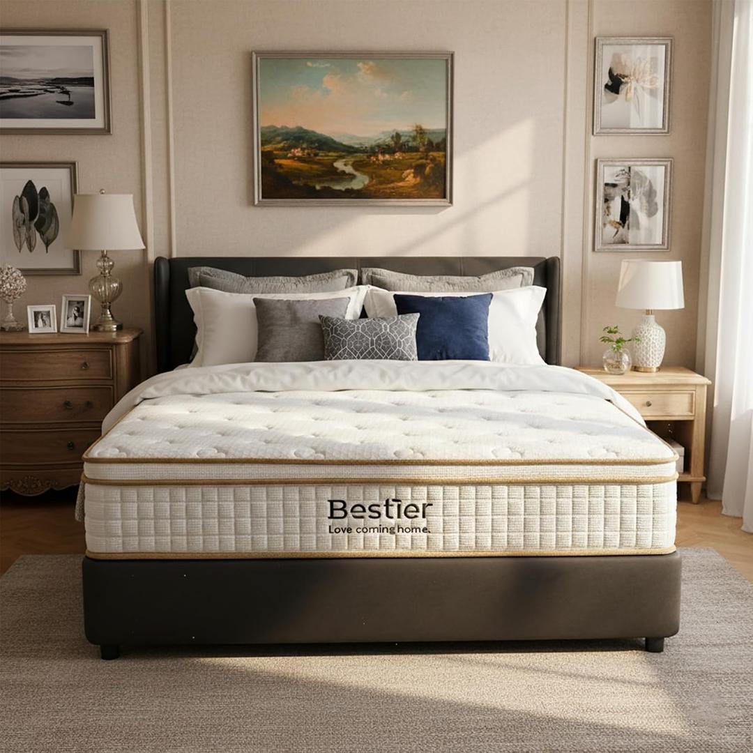 Bestier Mattress with Memory Foam & Individual Springs, Luxury Tencel Mattress for Cool Sleep and Pressure Relief, Mattress in a Box, Medium Firm, CertiPUR-US Certified (8 Inch, Twin)