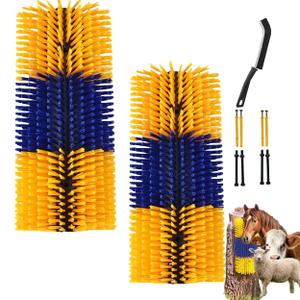 2PCS Livestock Scratching Brush Goat Scratcher Brush Post with Cleaning Tool, Grooming and Massage Scratch Brushes for Goat Horse Cow Sheep, Animals Back Scratching Itch Brushes