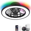ocioc Low Profile Ceiling Fans with Lights,18 in Smart Ceiling Fans with Alexa/Google Assistant/App Control Color Changing LED-RGB Back Ambient Light for BedroomBlack