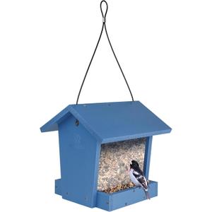 Bird Banquet Recycled Plastic Hopper Bird Feeder with Fresh Seed Tray for Wild Birds and Outdoor Dcor, 2.15 Quart Capacity, Blue