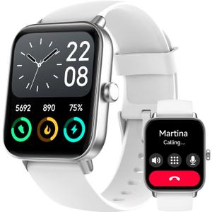 Fitpolo Smart Watch for Men Women,1.8 Touchscreen, Bluetooth Call, Alexa Built-in,24/7 Heart Rate,SpO2 Monitor,Step Counting,Sleep Tracking, IP68 Waterproof Fitness Tracker Watch for Android iPhone (White)