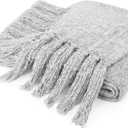 PAVILIA Light Gray Chenille Throw Blanket for Couch, Twin Size Bed, Sofa - Soft Knit Woven With Tassel, Decorative Textured for Living Room, Light Grey 60x80