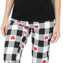 EISHOPEER Women's Cotton Pajama Set Cute Printed Short Sleeve Top & Long Pants Sleepwear Pjs Sets (XX-Large, Black & Plaid)