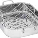 Amazon Basics Stainless Steel Rectangular Roasting Pan with Rack, Turkey Roaster, Dishwasher Safe, Easy to Clean, Oven Safe, 16 in